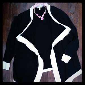 Fashion Bug Open Draped Black and White Cardigan